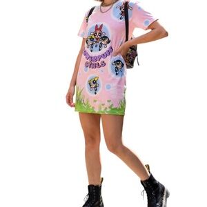 Powerpuff Girls Pink lady Vintage 90s Cotton T-shirt dress Graphic Tee Dress